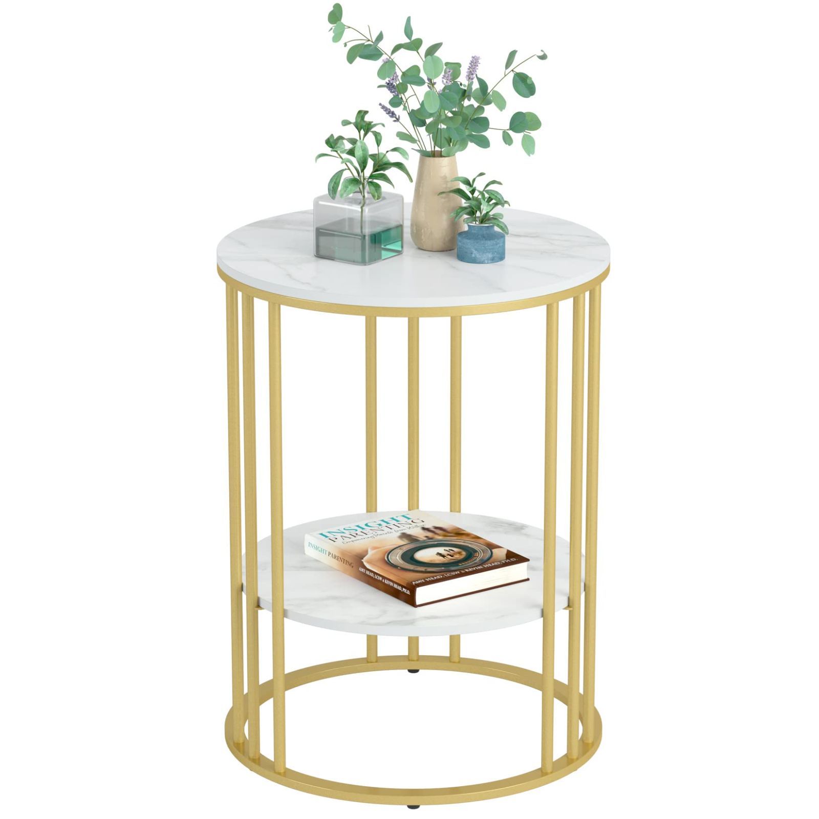 Susire サイドテーブル 大理石 丸型 収納付き ゴールド エンドテーブル
