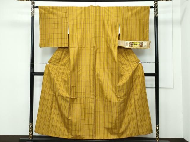 平和屋着物●本場黄八丈　平織　紬　格子　正絹　逸品　AABA4825ck 平和屋着物○本場黄八丈 平織 紬 格子 正絹 逸品 AABA4825ck