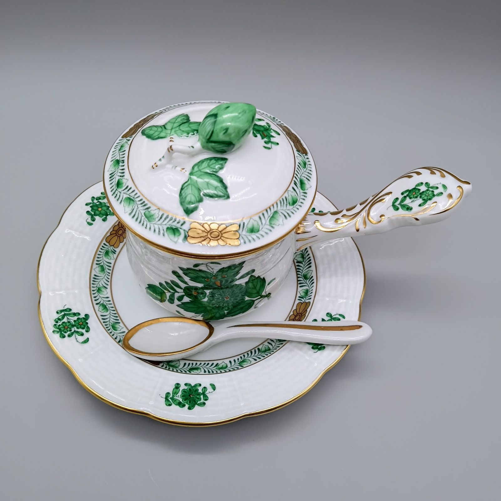 新品 ヘレンド アポニーグリーン 中皿 スーププレート 約20.5cm 3枚