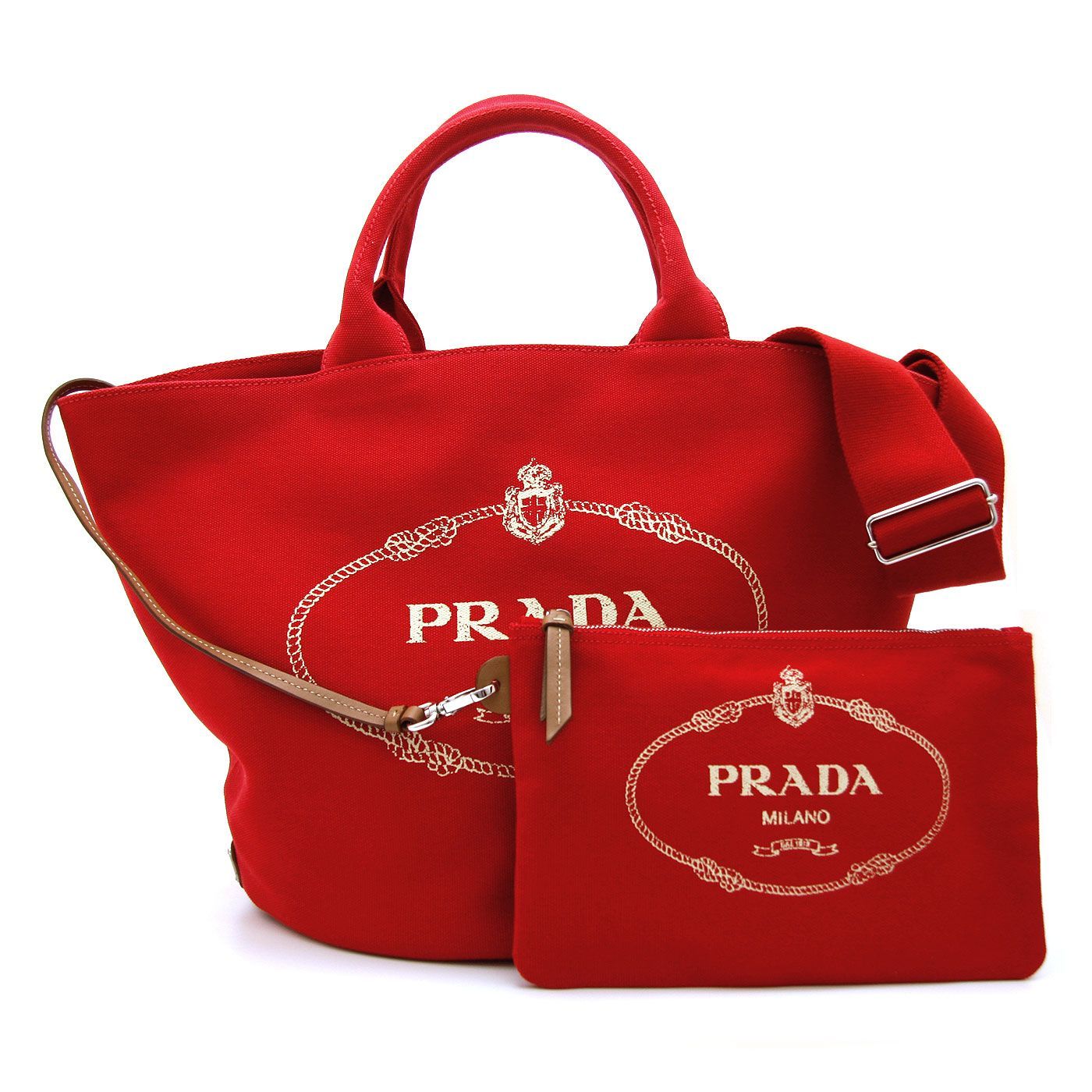 最終値下げ PRADA カナパの赤色ポーチポーチ/バニティ - ポーチ/バニティ