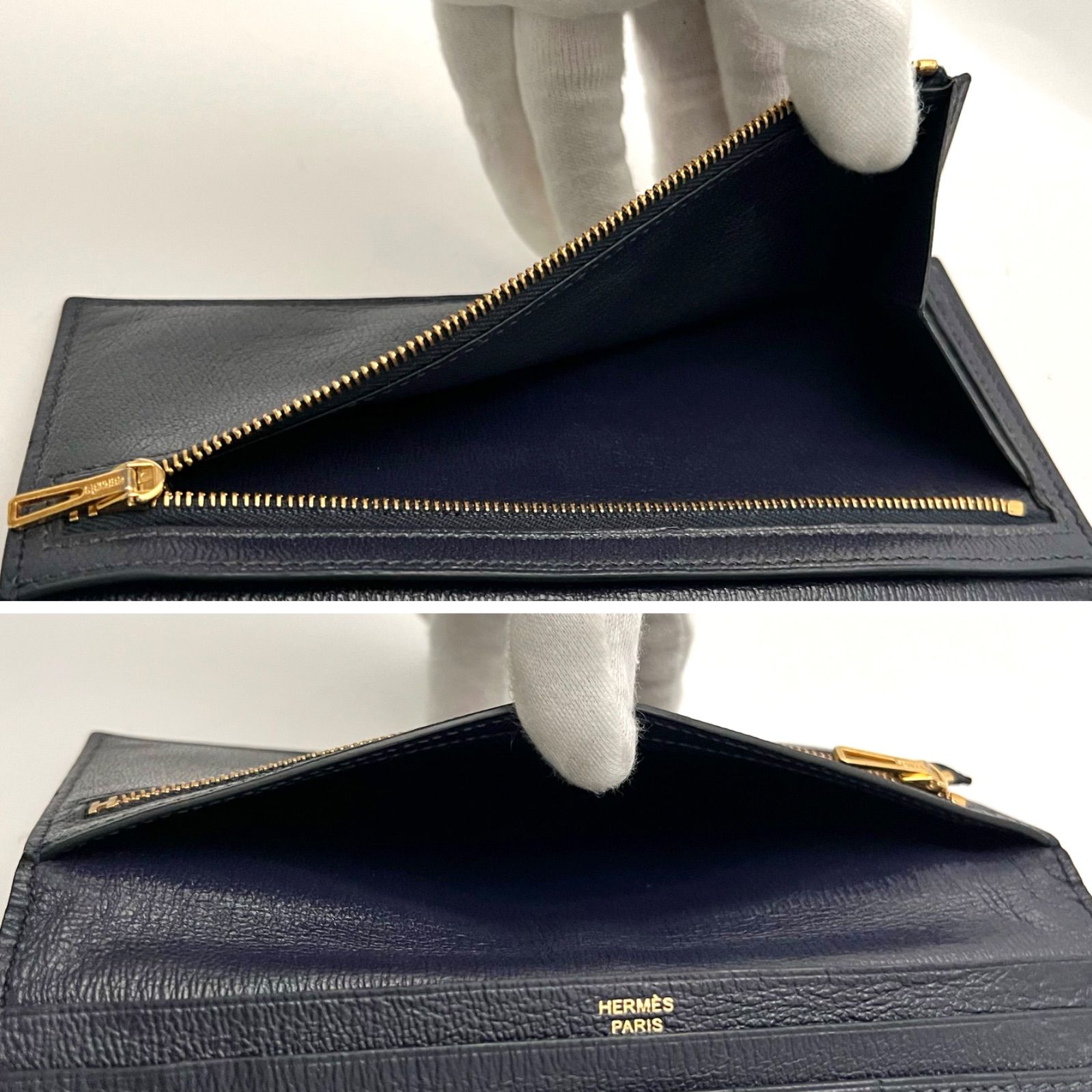 HERMESエルメス ベアンスフレ クロコアリゲーターネイビーゴールド財布長財布 HERMES エルメス ベアンスフレ クロコ アリゲーターネイビー紺