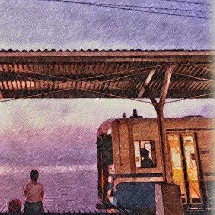 ジブリアート⑥千と千尋の神隠しより「海の見える駅」額装品 額縁