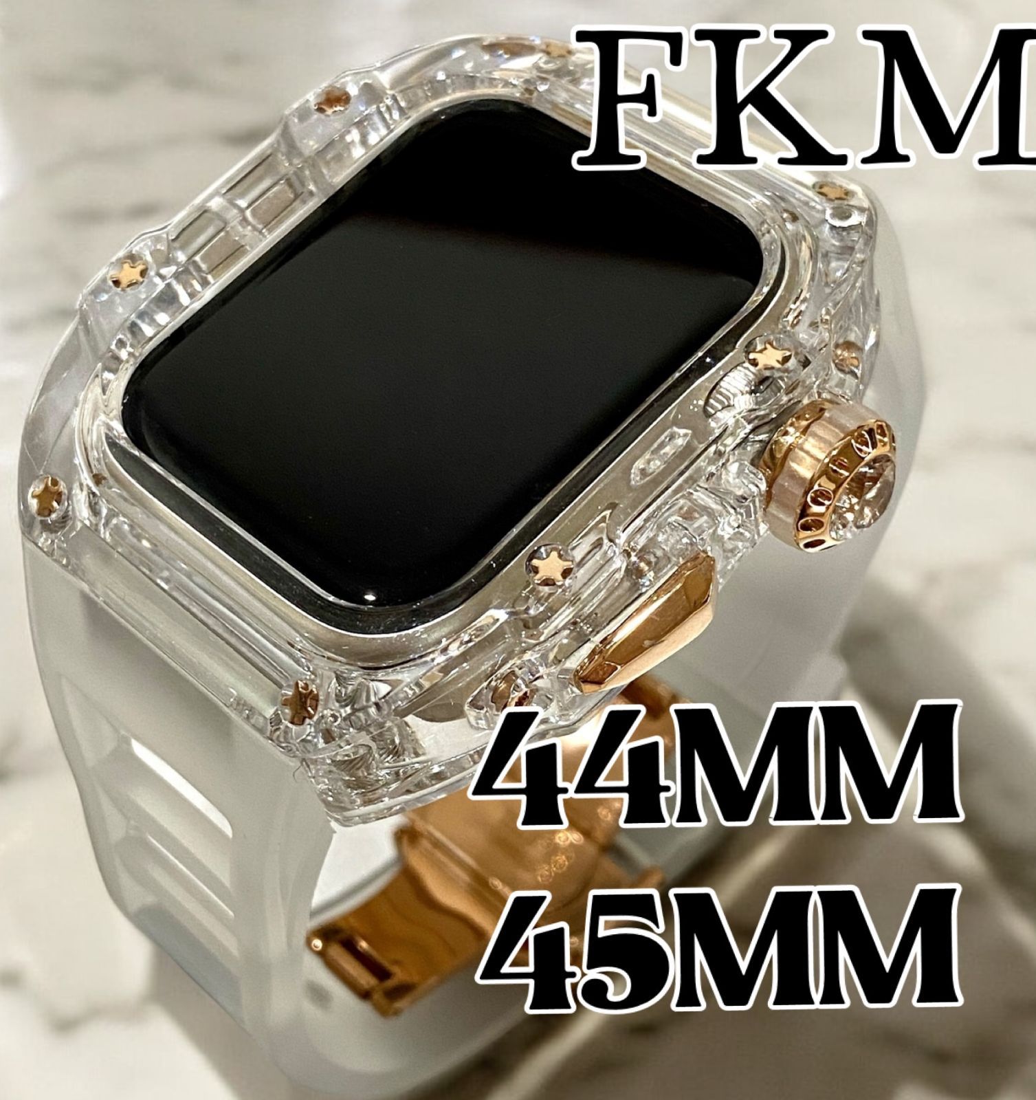 Z1☆AppleWatchクリアバンド FKMラバーベルト カバー クリアケース もの凄い