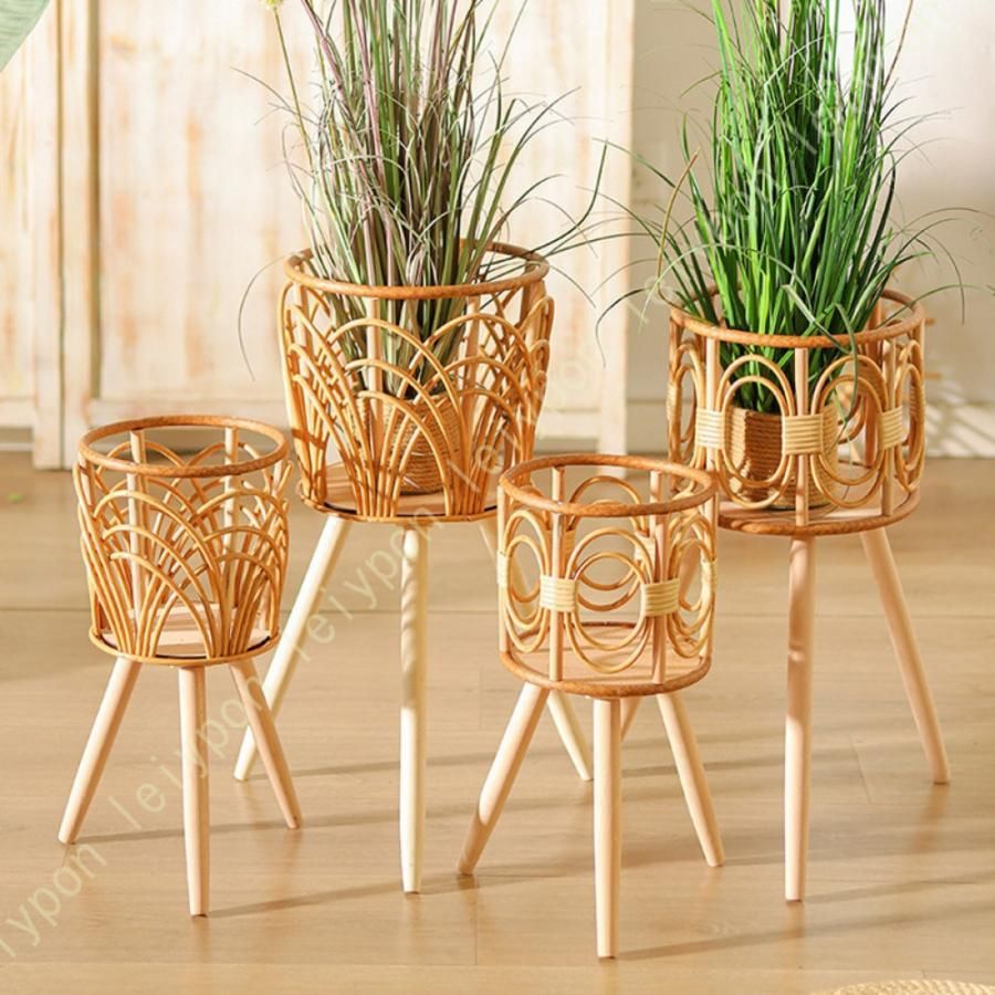 フラワースタンド ラタン家具 おしゃれ 植物 ラック 花台 プランター ラック ガーデニング 植木鉢スタンド 室内 籐製 フラワースタンド 木製の植物スタンド