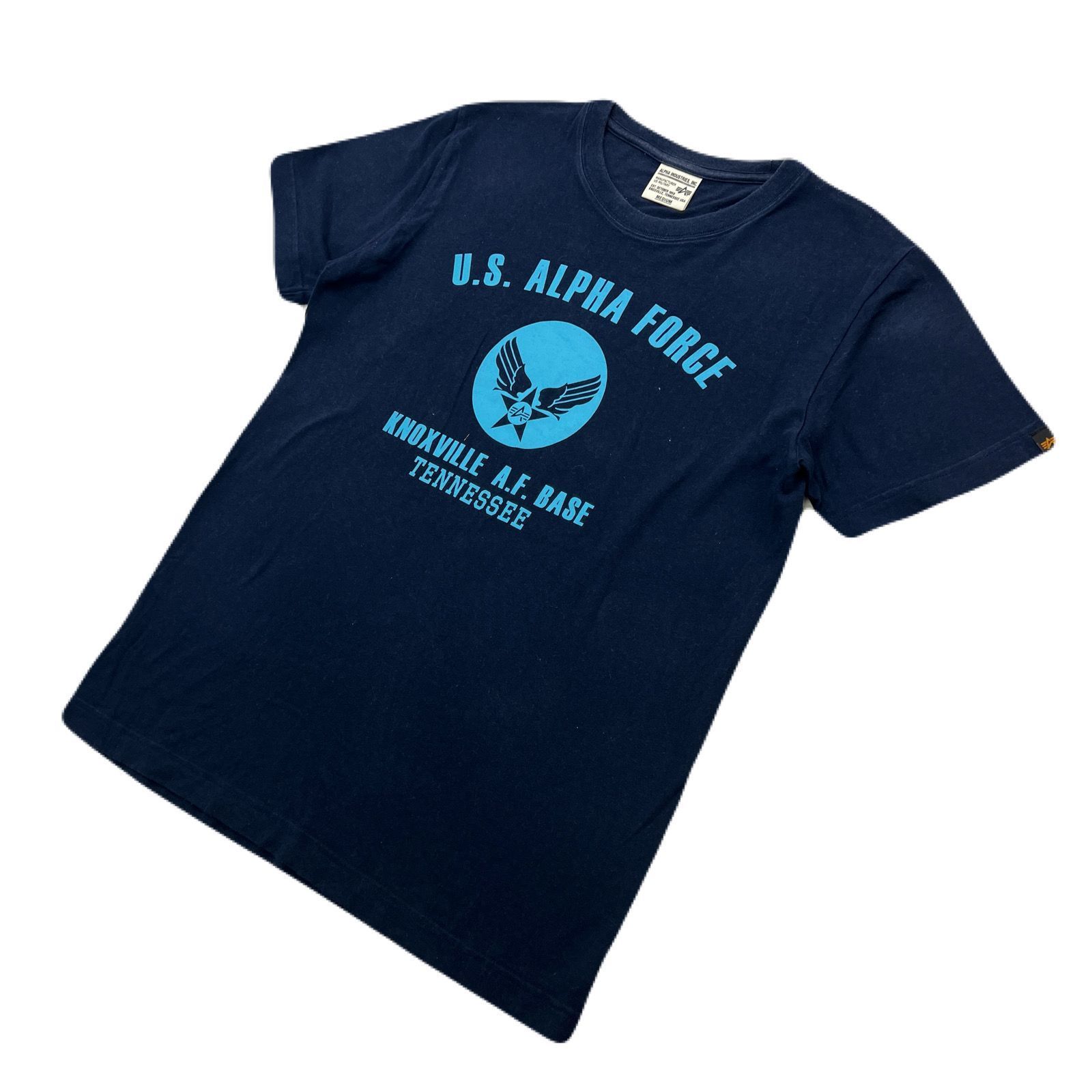 アルファ Tシャツ 半袖 ダークネイビー 濃紺 ライトブルーロゴ メンズ 