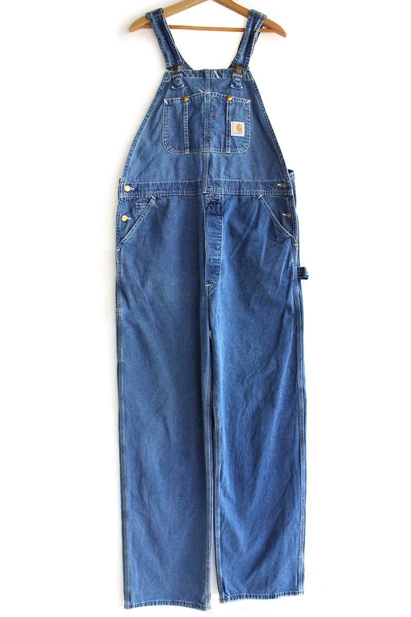 カーハート デニムオーバーオール大ペインターパンツロゴ極太レアw48アメリカ古着 デッドストック☆00s メキシコ製 carharttカーハート デニム