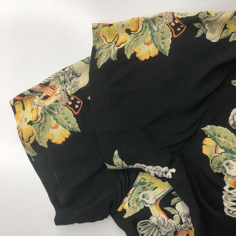 HOUSTON アロハシャツ 髑髏 スカル ギター ハイビスカス レーヨン BK HOUSTON アロハシャツ 髑髏 スカル ギター ハイビスカス