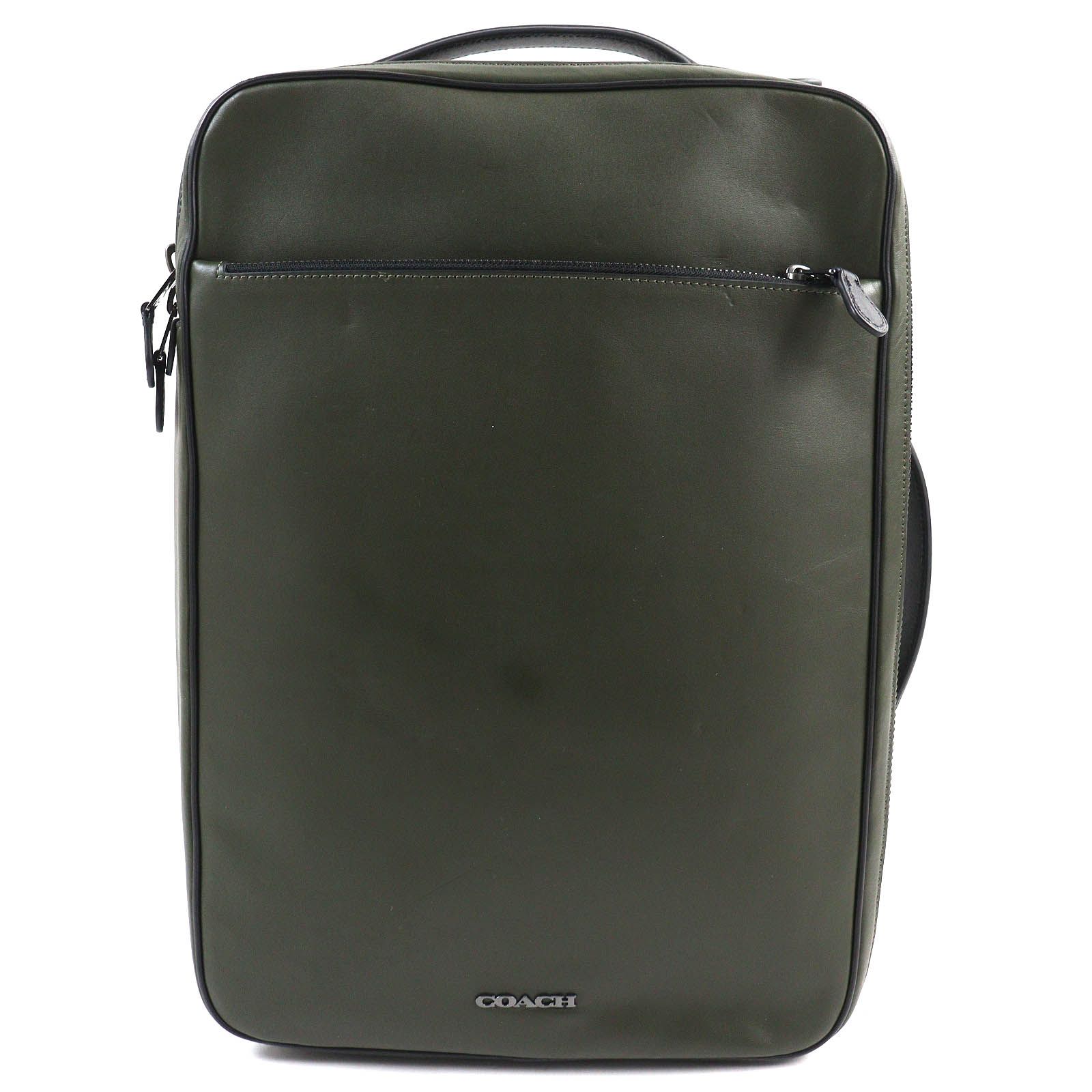 極美品COACH コーチ C6876 グラハム コンバーチブル バックパック ロゴ金具 2WAY レザー リュックサック ショルダーバッグ カーキ ブラック メンズ オススメ
