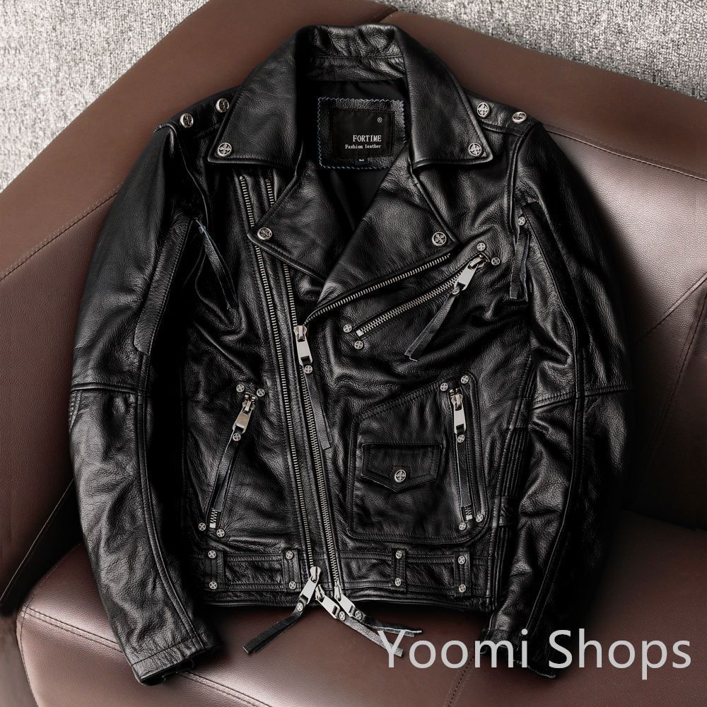 【新品未使用】高品質/綺麗ライダースジャケット 本革バイクレザー レザージャケット機関車ハーレー カウハイド 牛革 革ジャン メンズファッション S～4XLtcp5