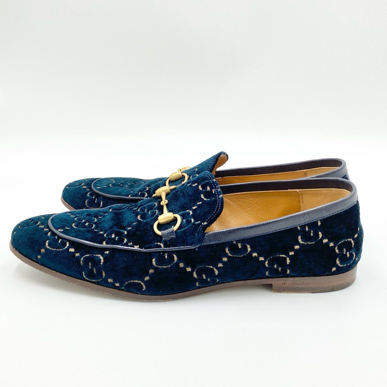 グッチ ホースビット ベルベット ローファー ネイビー 430088 8サイズ