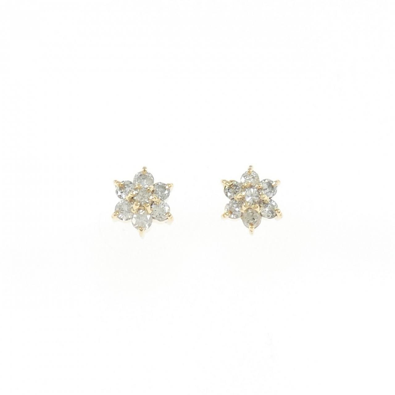 K18YG フラワー ダイヤモンド ピアス 0.30CT