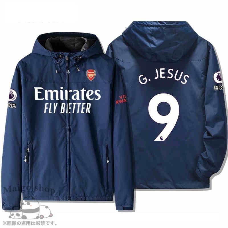 アーセナルFC ジャケット スレーシング G.JESUS 9番 ファン用ジャケット 冬服 バイクウエアグッズ 防風 長袖ジャケット  アウトドアスポーツウェア 釣り服 ブラック ホワイト ネイビー カーキ - 定期的にオンライン