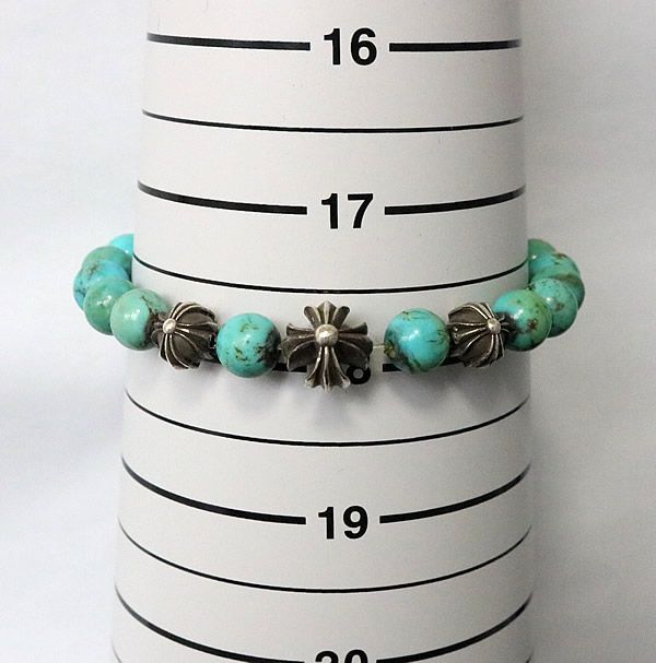 銀座店 クロムハーツ ビーズブレス 8mm ターコイズ メンズ シルバー 94093