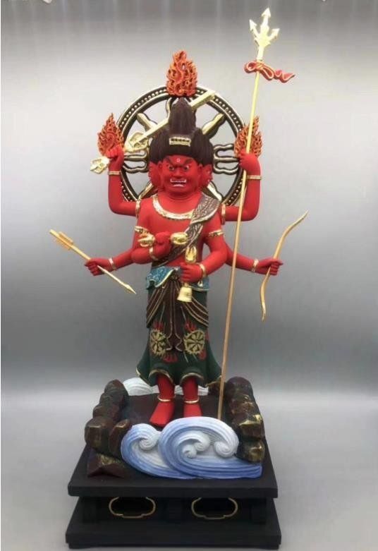 彩 最 品 総檜木材 仏教工芸品 木彫仏像 仏師手仕上げ品 三宝荒神立像