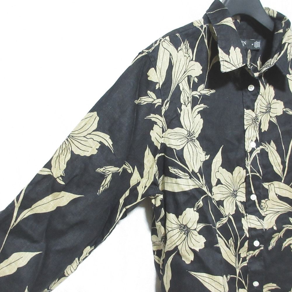 美品 LAUREN RALPH LAUREN ローレンラルフローレン フラワープリント リネンシャツ サイズM ブラック ベージュ レディース 古着 中古 美品 LAUREN RALPH LAUREN ローレンラルフローレン フラワー