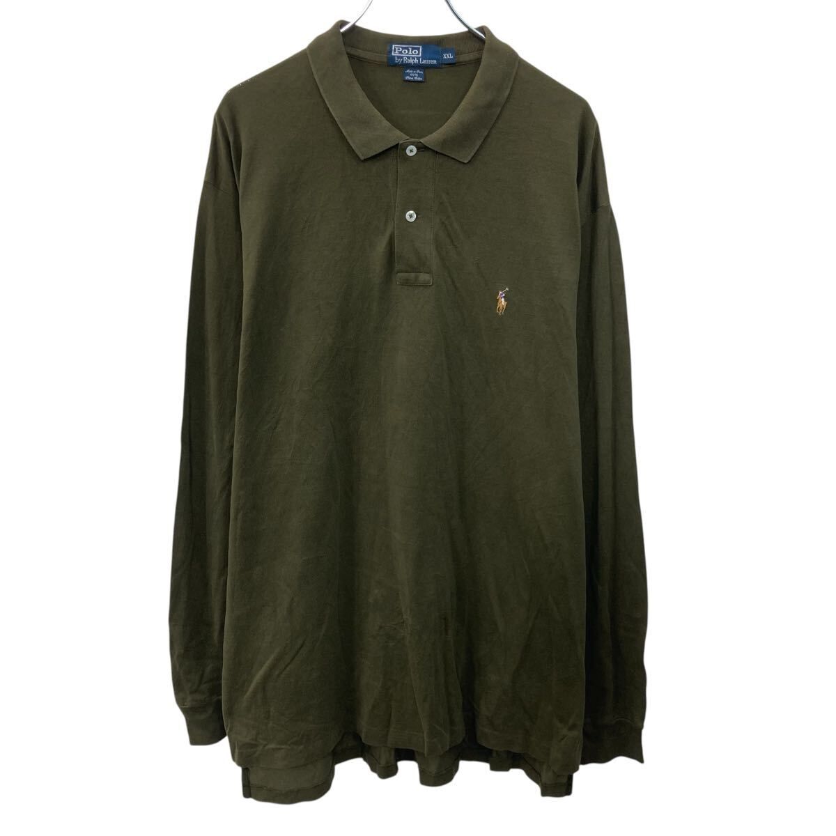 【新品未使用】ラルフローレン RRL // カーキ色の長袖ポロシャツ POLO RALPH LAUREN 長袖 ポロシャツ 2XL カーキ系 ポロラルフ