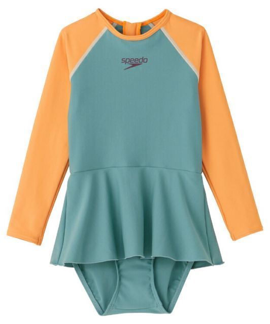speedo スピード KIDS L/S SUITS ダスティG 100 SLG92401 DG | スイムウェア ガールズロングスリーブスーツ スカート ギャザーラッシュガード ストレッチ性 UV リゾートウエア 水泳 水着 プール 海 子供