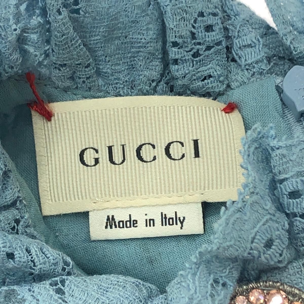 GUCCI グッチ ビジューリボン フリル 刺繍 花柄レースドレス