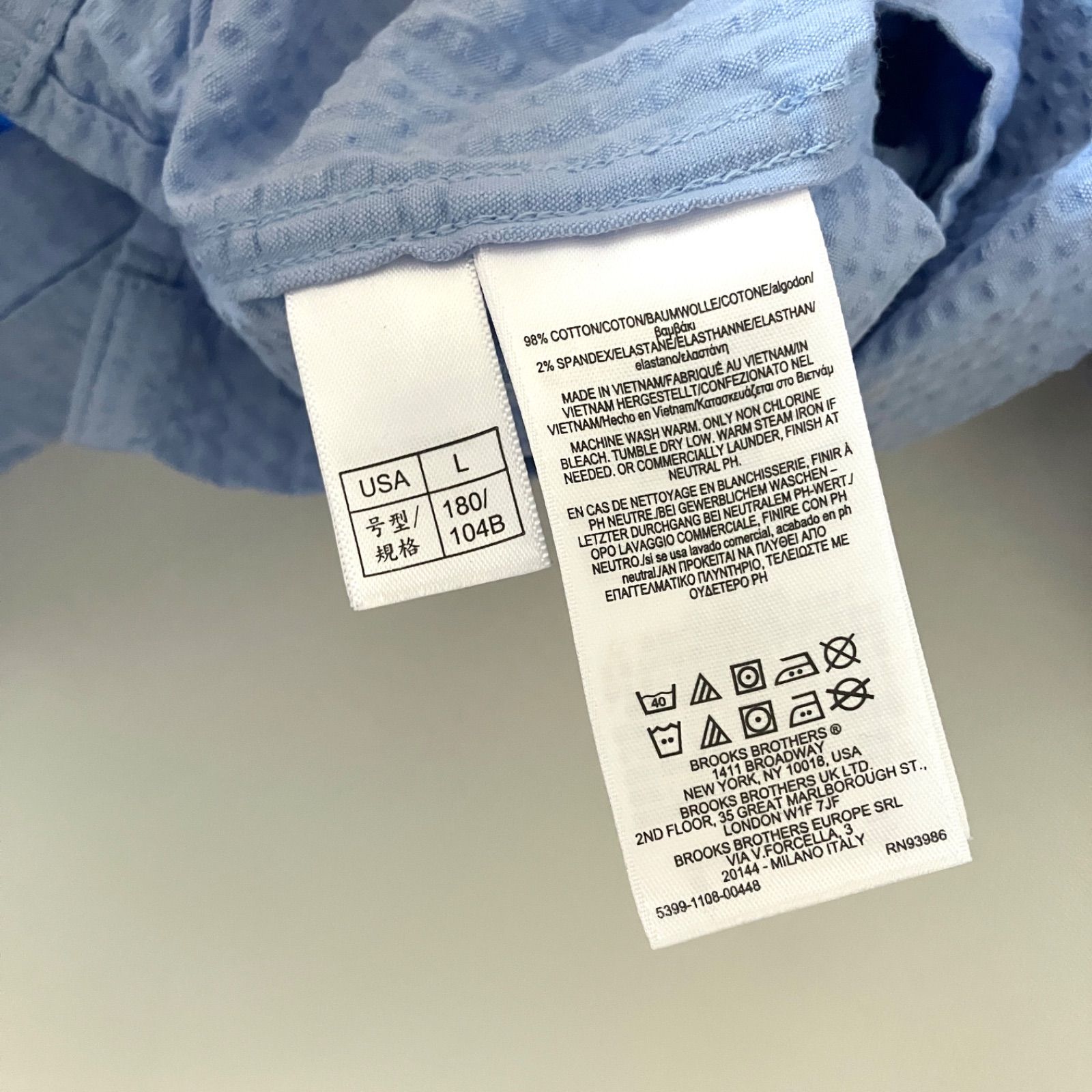 【美品】BROOKS BROTHERS シアサッカー オープンカラー シャツ M ノンアイロン ストレッチオックスフォード GFロゴ ショート
