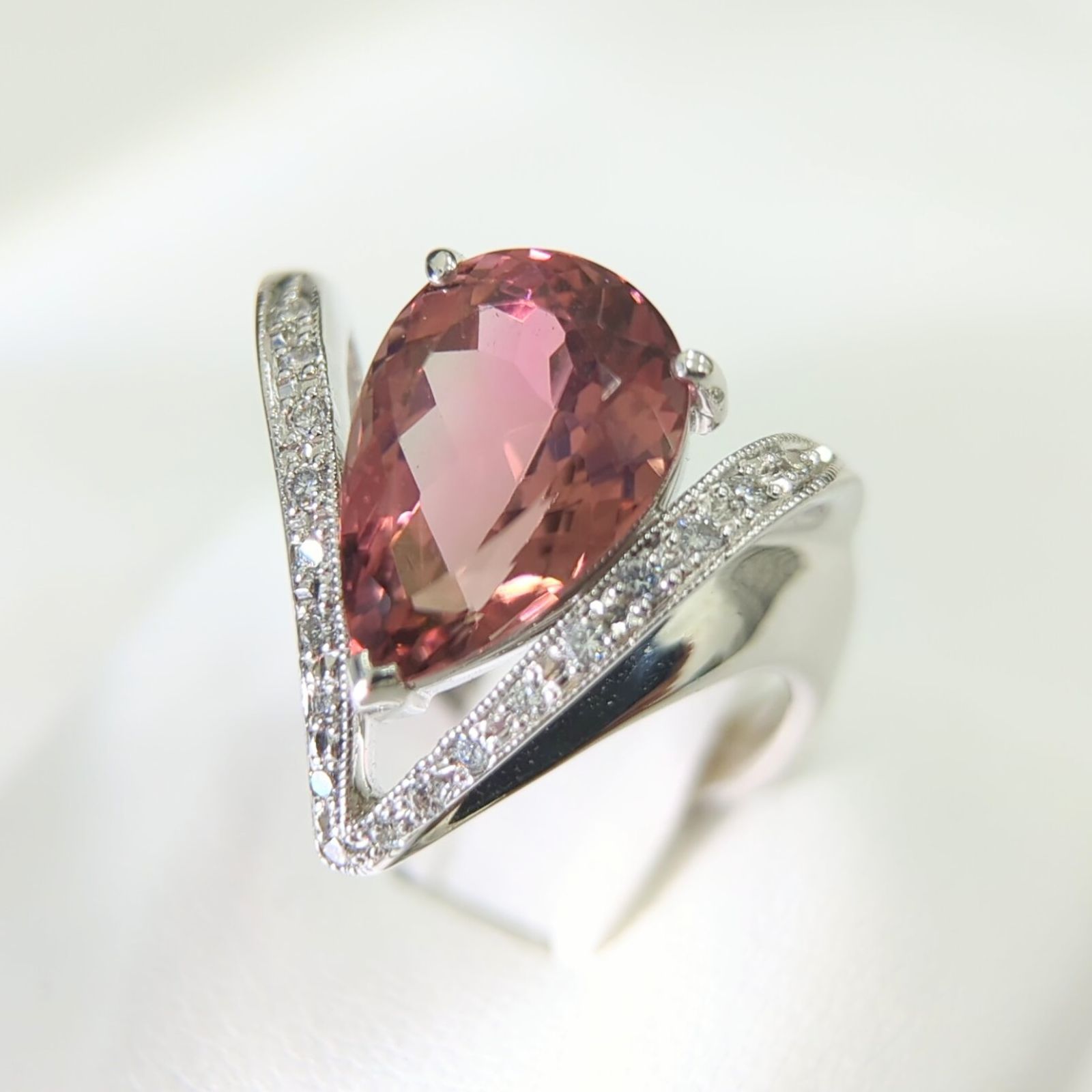 K18WG トルマリン 5.58ct ダイヤモンド リング 指輪 10月誕生石 tourmaline diamond ホワイトゴールド ミル打ち  ミルグレイン - メルカリ