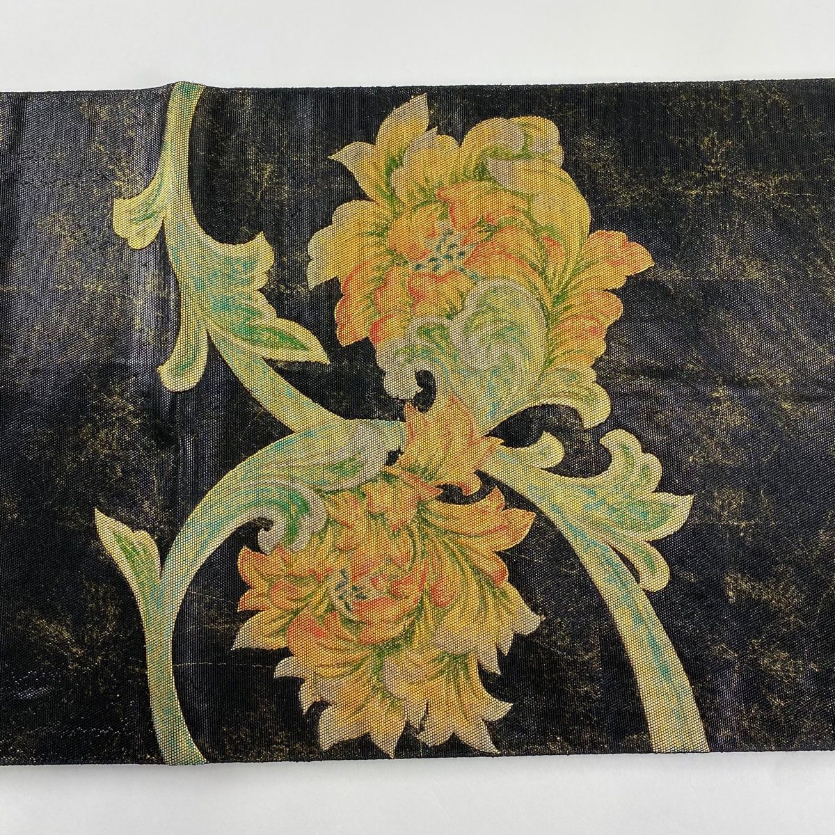 袋帯 美品 名品 川島織物 落款 草花 箔 黒 お太鼓柄 正絹 【中古