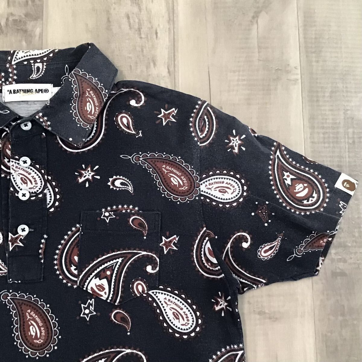 APE FACE ペイズリー柄 ポロシャツ Sサイズ ネイビー a bathing BAPE