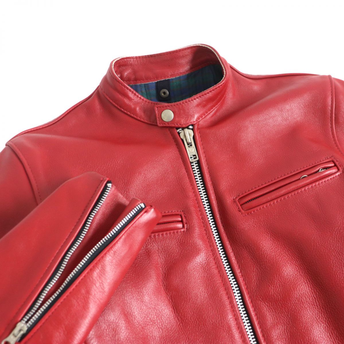 vanson バンソン レザーシングルライダースジャケット38 裏地チェック