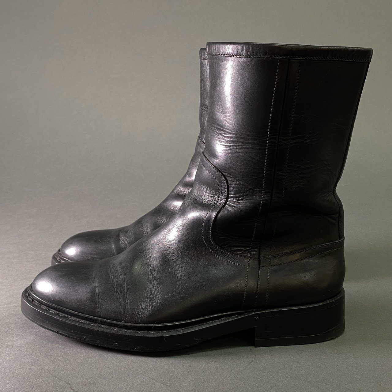 良品 Dolce & Gabbana 黒革 ショートブーツ 23cm 南京錠雪冬 スノー