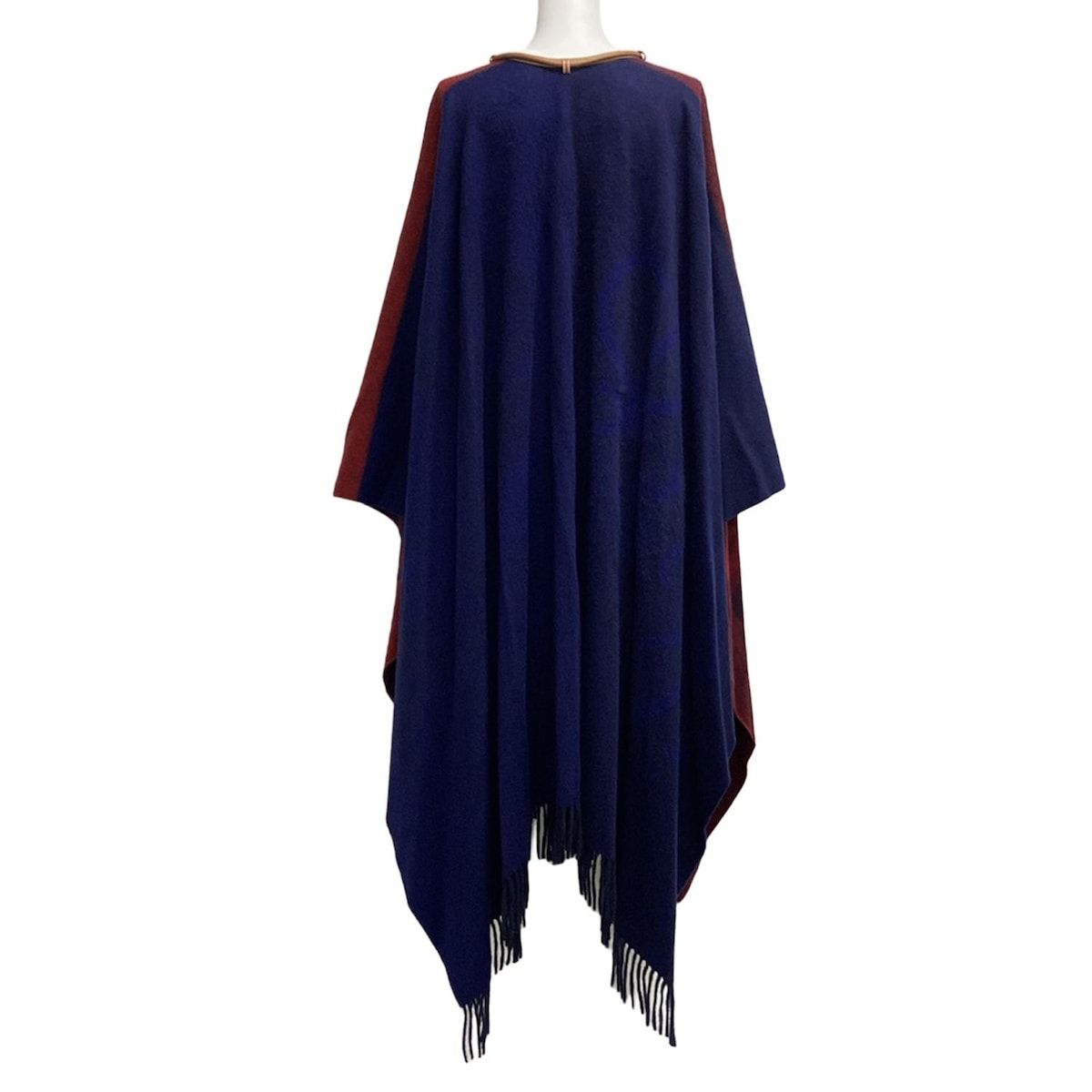 LOEWE ロエベ ポンチョ サイズONE SIZE レディース - ボルドー×ネイビー×マルチ カシミヤ混 アナグラム柄 秋 冬 ウール カシミヤ
