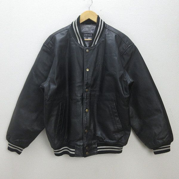 Q クラブモルツ|CLUB MALTS ピッグレザースタジャン 黒 メンズL MENSレトロ|68