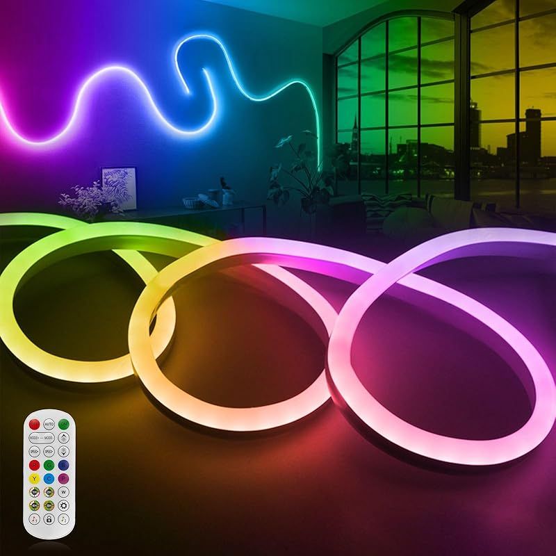 2024 新開発LEDテープライトRGBIC-LED ストリップ ライト，チューブライト配線不要，調光調色 IP65防水 リニア発光 ネオンライト間接照明 DIY 飾りがりやすい 切断可能 取付簡単(4メートル+コント