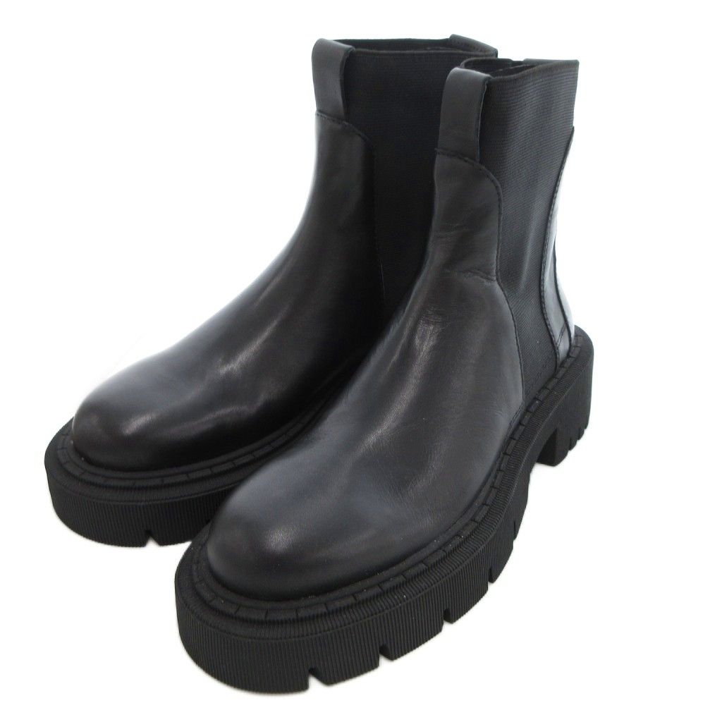 ザラ ZARA タグ付き サイドゴアブーツ 本革 レザー 42 黒 ブラック /UO