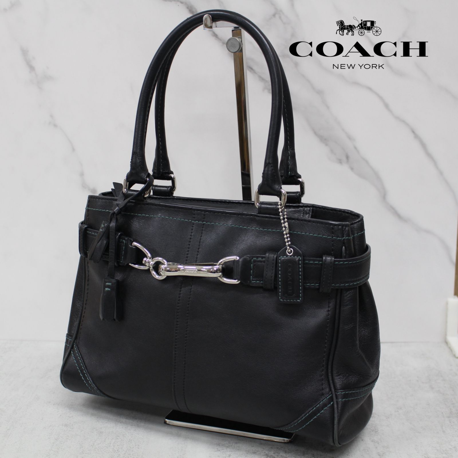 袋付きCOACH leather handbag ハンドバッグ　レザー　ブラック