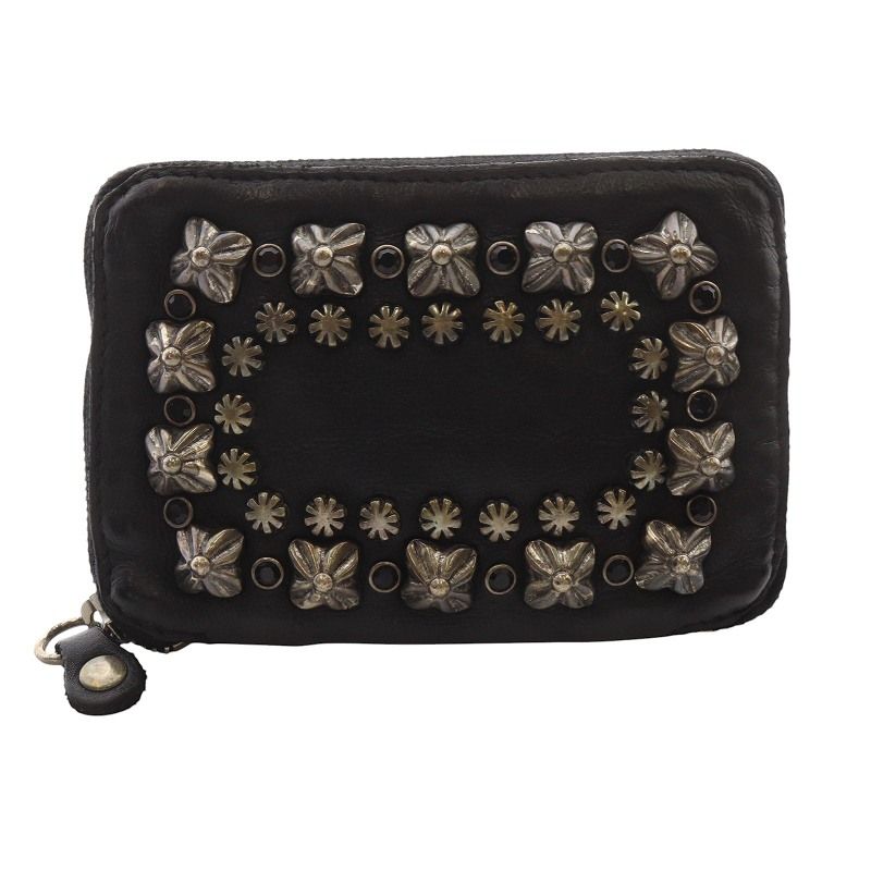 カンポマッジ CAMPO MAGGI レザー スタッズ 二つ折り財布 黒 - メルカリ