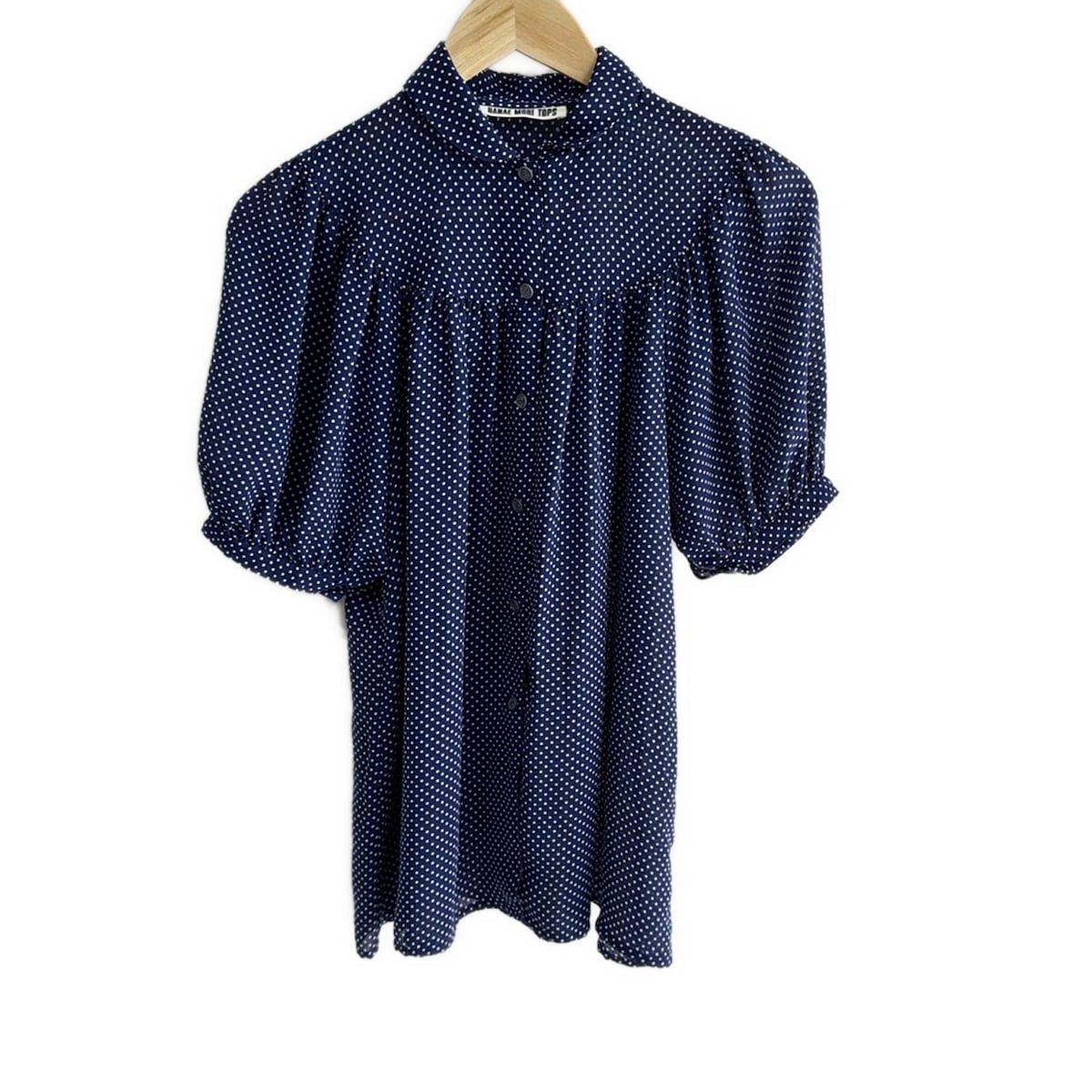 HANAE MORI ハナエモリ 半袖シャツブラウス レディース - ネイビー×白 ドット柄|TOPS