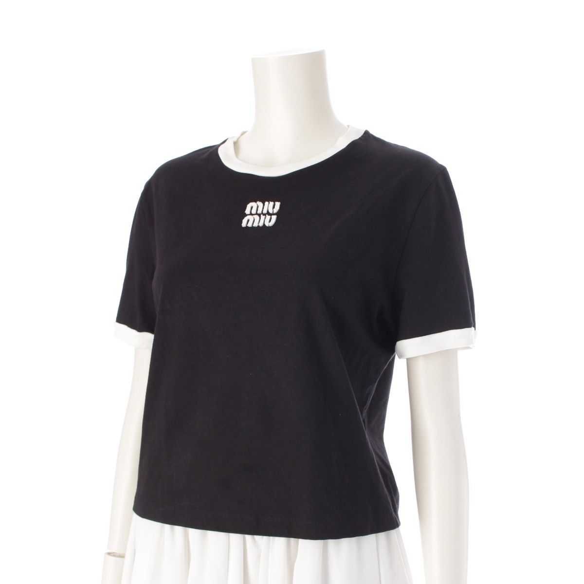 MIUMIU 半袖Ｔシャツ MJN522 ミュウミュウ 24年 コットンジャージー 刺繍ロゴ入り 半袖T