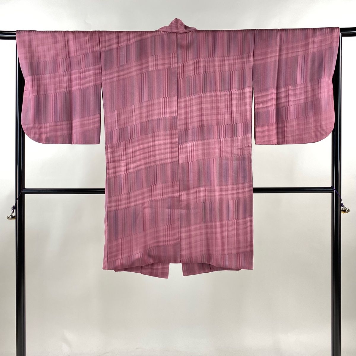 道中着 身丈97cm 裄丈65cm M 和装コート 縞 ピンク 正絹 名品