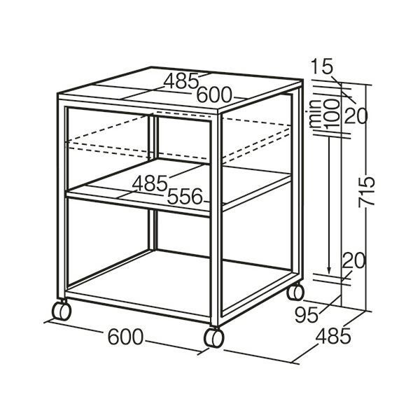 シンプルデスクワゴンN 3段 幅600×奥行485×高さ715mm ホワイト 1台