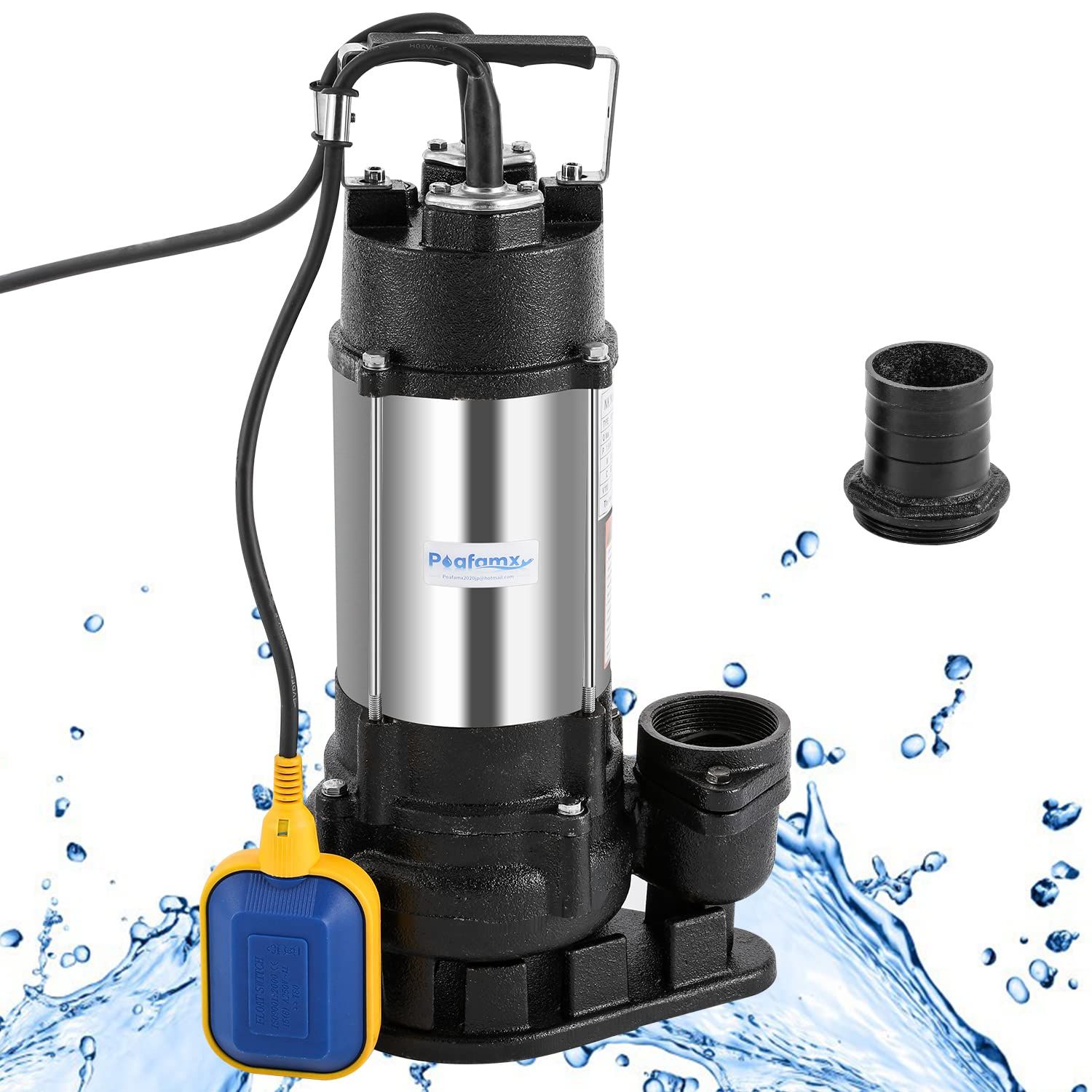 商品 Poafamx 汚水用水中ポンプ ステンレス製 370w 最大流量7m3|h 最大揚高8ｍ 自動停止機能 農業下水ポンプ フロートスイッチ付き 家庭|浄化槽|水井戸|農業灌漑|生活排水|川の浚渫 370Ｗ