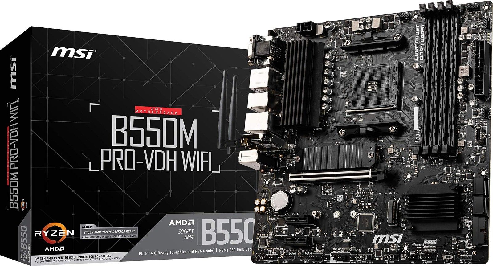 【新作入荷，大得価】 B550M PRO-VDH WiFi プロシリーズ マザーボード (AMD Ryzen 5000、AM4、DDR4、PCIe 4.0) マザーボード