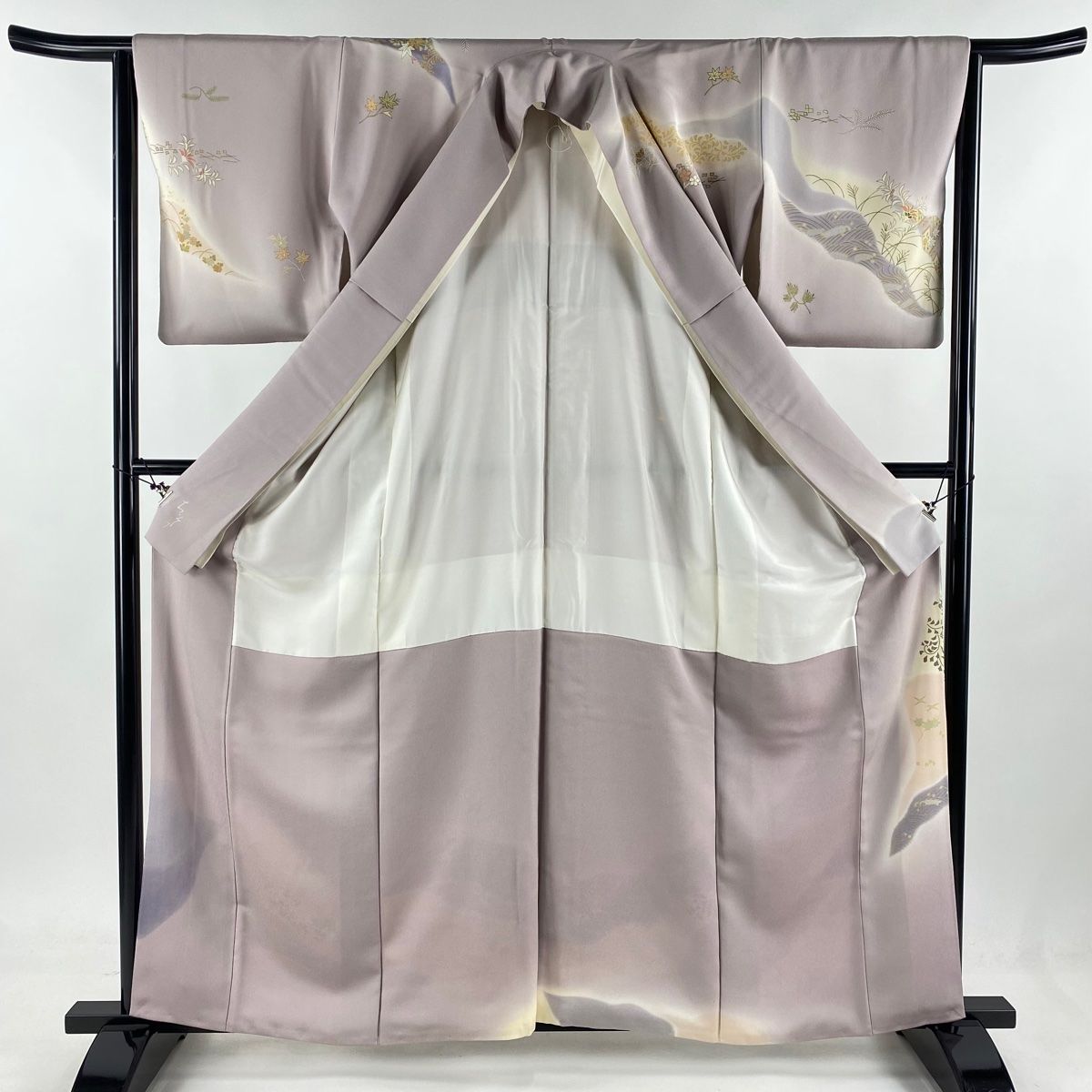 訪問着 身丈161.5cm 裄丈65cm M 袷 千總 落款 草花 菱 金彩 刺繍 薄紫  