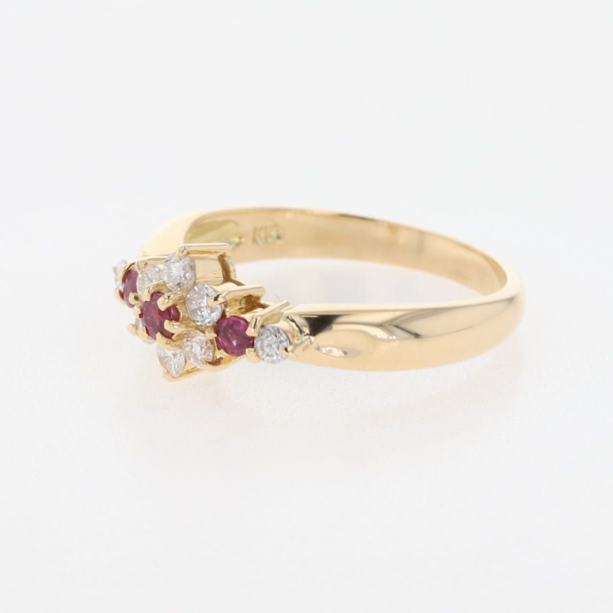 ルビー デザインリング YG イエローゴールド 指輪 メレダイヤ リング 11号 K18 ルビー ダイヤモンド レディース