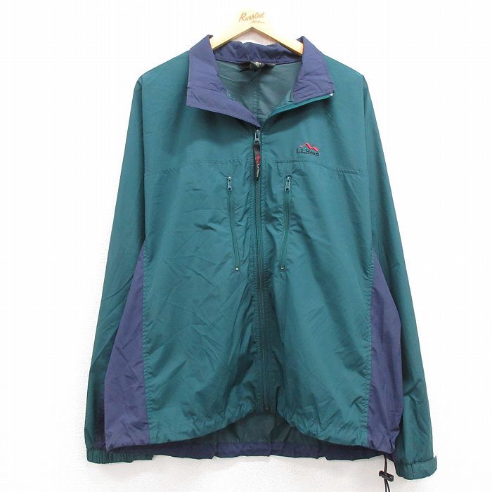XL/古着 エルエルビーン LLBEAN 長袖 ジャケット メンズ ワンポイントロゴ リップストップ 大きいサイズ ツートンカラー 緑他 グリーン 24s