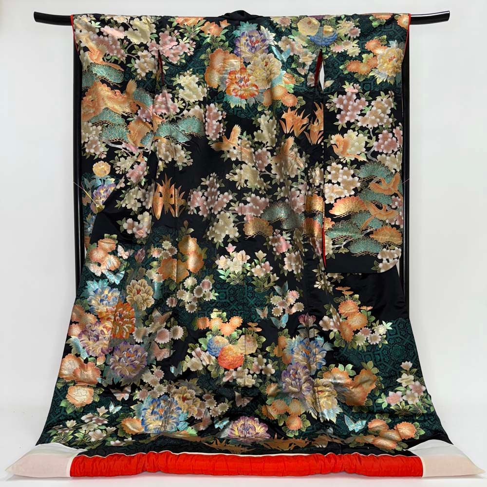 色打掛 正絹 ポリエステル 黒 打掛 花嫁衣裳 婚礼 リサイクル 中古  