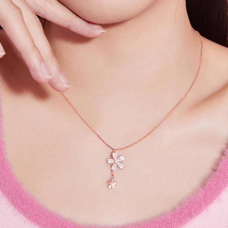 ZHOU LIU FU] ネックレス レディース 桜 ペンダント シルバー925