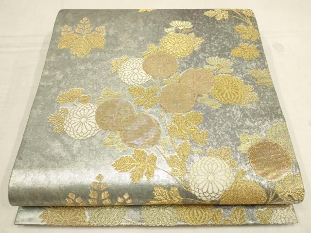 名古屋帯 銀通し 螺鈿箔 金彩 銀彩 花模様 着物 064a p 袋帯 六 
