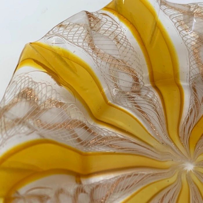 MURANO 30㎝ ムラノ 金彩 ピンク リボン ホワイト レース 大皿 ムラノ