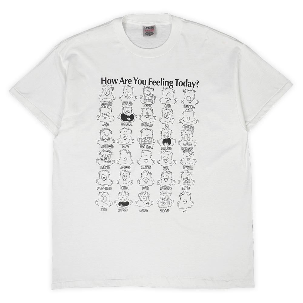 How Are You Feeling Today? 90s 90年代 プリントTシャツ ONEITA オニータ 喜怒哀楽 顔 アート ART シングルステッチ USA ヴィンテージ アメリカ 古着 ホワイト 白 XL【中古】