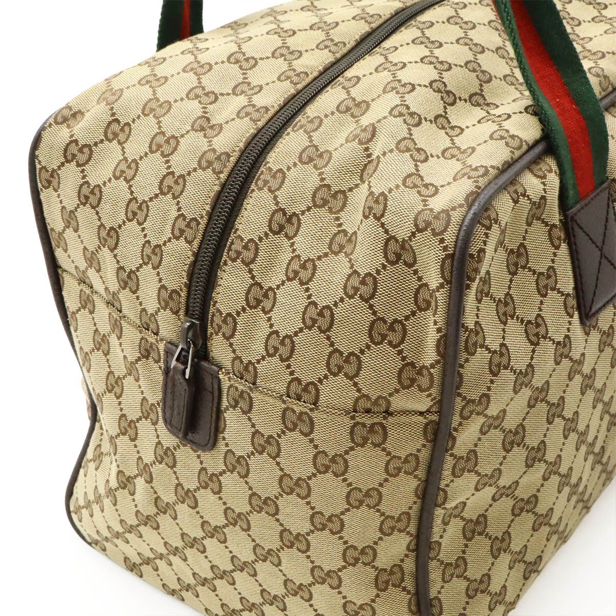 本物 グッチ ボストンバッグ メンズ シェリー 焦げ茶色 旅行 大きめ 赤緑 革 GUCCI グッチ GGキャンバス シェリーライン ボストンバッグ