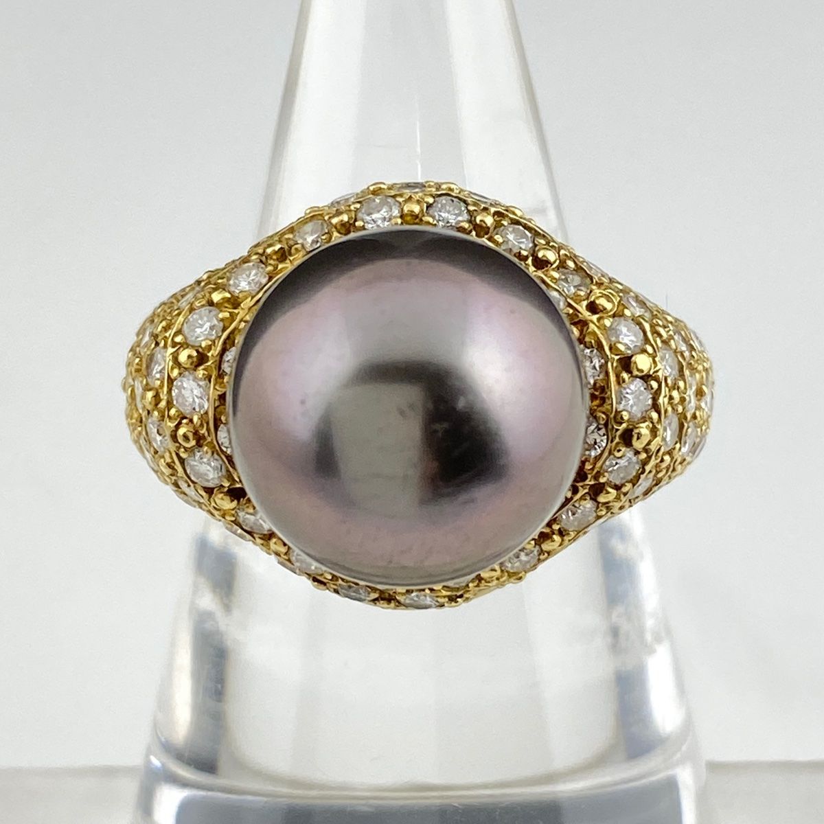 パール デザインリング K18 イエローゴールド 真珠 メレダイヤ 指輪